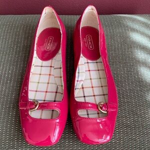 Coach Ellyce Patent Leather Ballet Flats in Vibrant Pink with Gold Accent